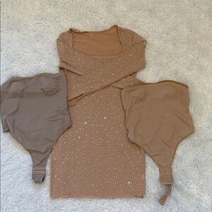 Sparkling Tan Dress with Shapewear Set